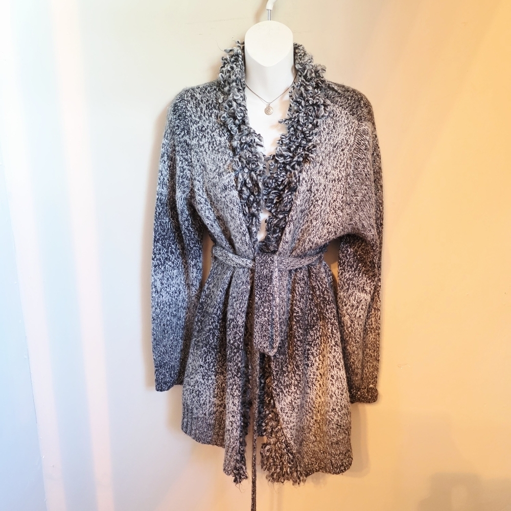 VIP Soft Wool Blend Fringe Trim Knit Sweater Cardigan